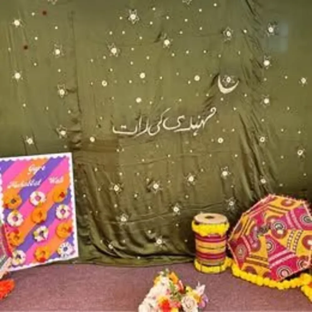 WEDDING MEHNDI KI RAAT SILK BACKDROP VINTAGE DESIGN HANDMADE